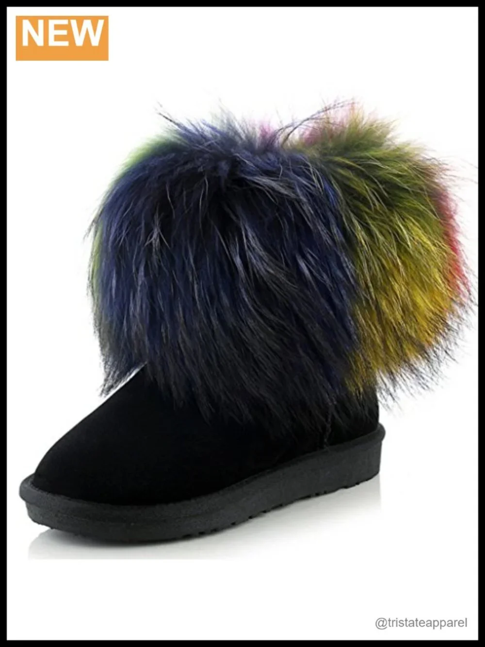 Womens Faux Fur Trim Snow Boots Ankle Cow Leather Pull-On Winter